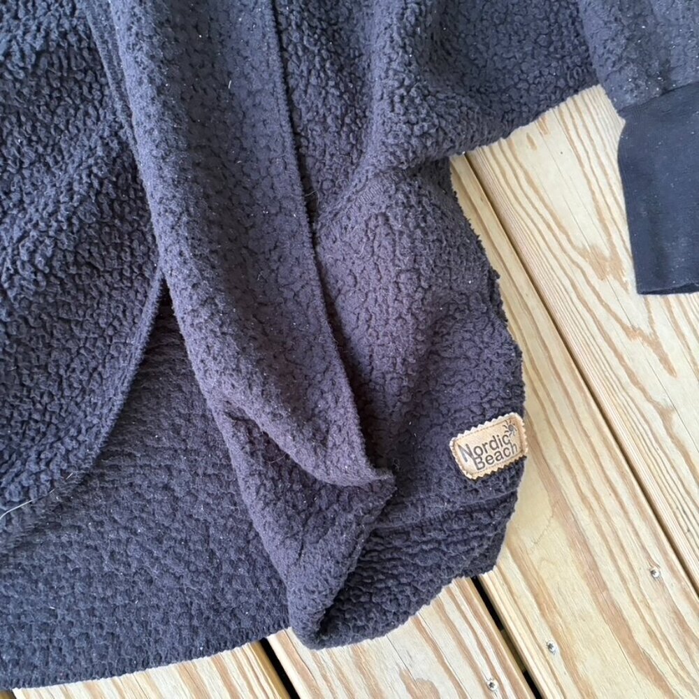 Nordic Beach Womens Top One Size Black Hooded Open Front Wrap Fleece Cozy - Picture 3 of 8